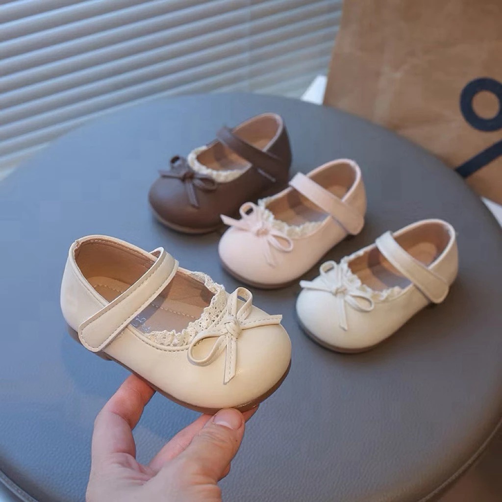 [Peinn] Giày búp bê cho bé đế dẻo êm chân chân da sịn mềm kết hợp ren mà nơ siêu xinh giày bé qv115