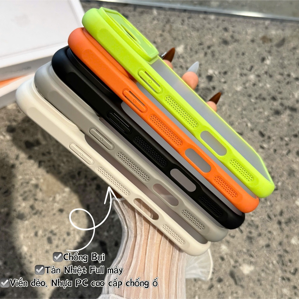 Ốp Lưng Iphone Nhám Viền Màu Đen, Xám Titan, Vani Cao Cấp Tản Nhiệt Chống Vân Tay| Nắng Case