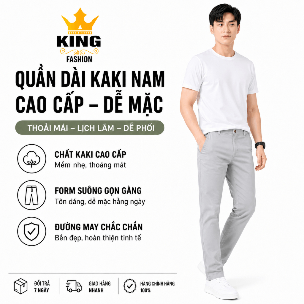 Quần Dài Nam Kaki KINGFASHION Cao Cấp Lưng Thun Khóa Kéo Đồng,Sang Trọng Co Giãn Thoải Mái - KK-QDLT
