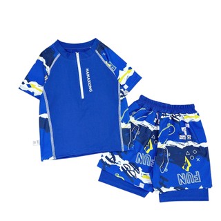 BK66 Đồ bơi bé trai áo cộc quần đùi 2 lớp khóa kéo trước,bộ quần áo bơi bé trai 20- 55kg
