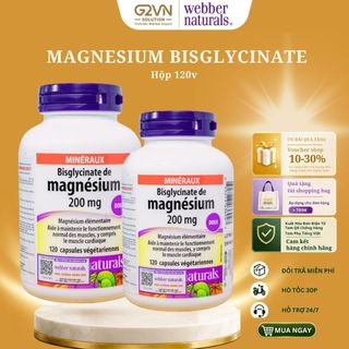 Combo 2 hộp viên uống bổ sung Magnesium Bisglycinate 200mg Webber Naturals hộp 120 viên date 2029