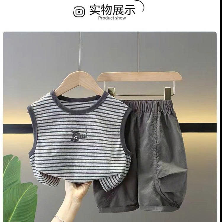 (Hàng QCCC)Bộ ba lỗ MÈO kẻ ,chất dệt kim mềm mát phối quần kaki gió thụng  phong cách hàn cho bé đi chơi đi học size 10-