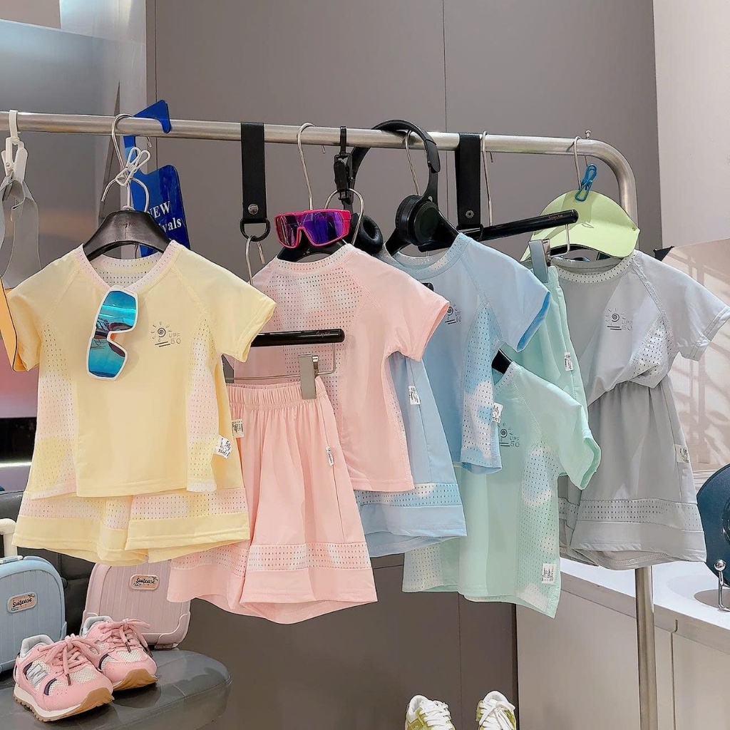 (HÀNG QCCC) Bộ hè cộc tay thông hơi QC phong cách thể thao , chất vải cotton lạnh mềm mát , co dãn cho bé  mặc nhà , đi