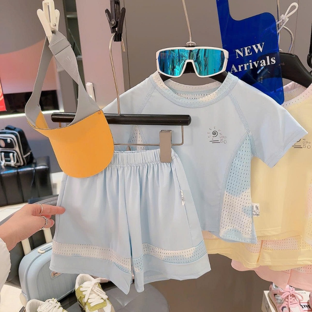 (HÀNG QCCC) Bộ hè cộc tay thông hơi QC phong cách thể thao , chất vải cotton lạnh mềm mát , co dãn cho bé  mặc nhà , đi