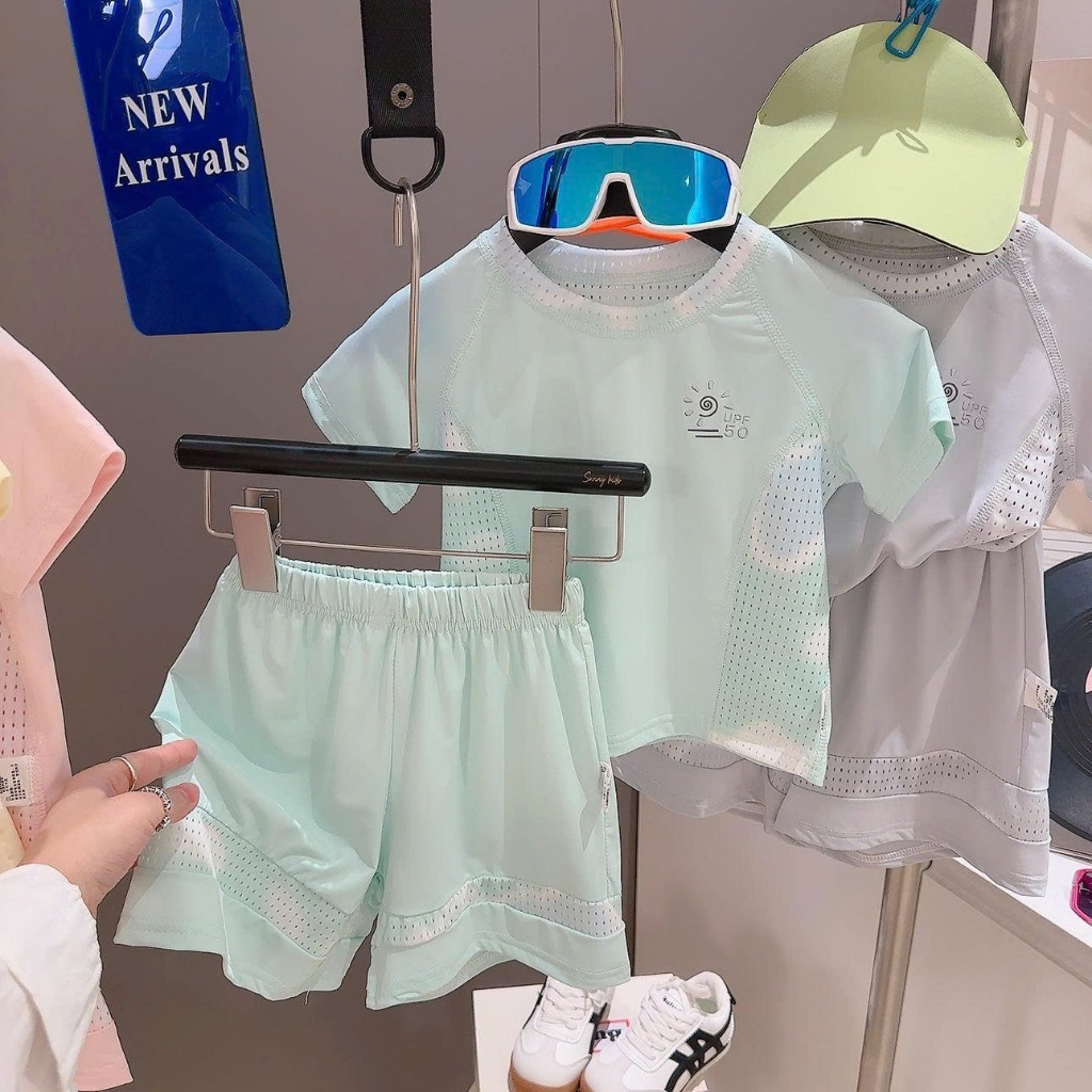 (HÀNG QCCC) Bộ hè cộc tay thông hơi QC phong cách thể thao , chất vải cotton lạnh mềm mát , co dãn cho bé  mặc nhà , đi