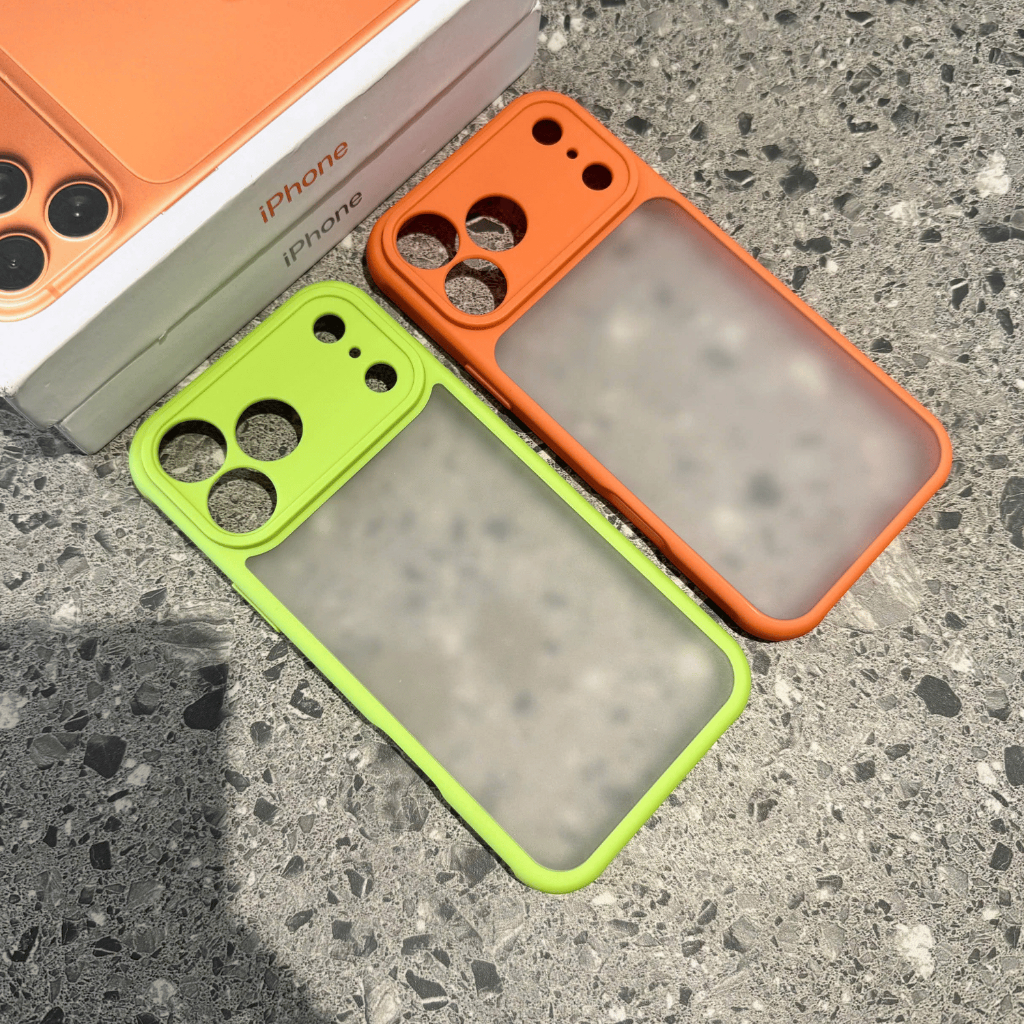 Ốp Lưng Iphone Nhám Viền Màu Cam Vũ Trụ, Xanh Neon Cao Cấp Tản Nhiệt Chống Vân Tay| Nắng Case