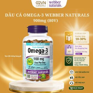 [HÀNG CÔNG TY] Dầu cá Triple Strength Omega-3 EPA/DHA 900mg Webber Naturals hộp 80 viên