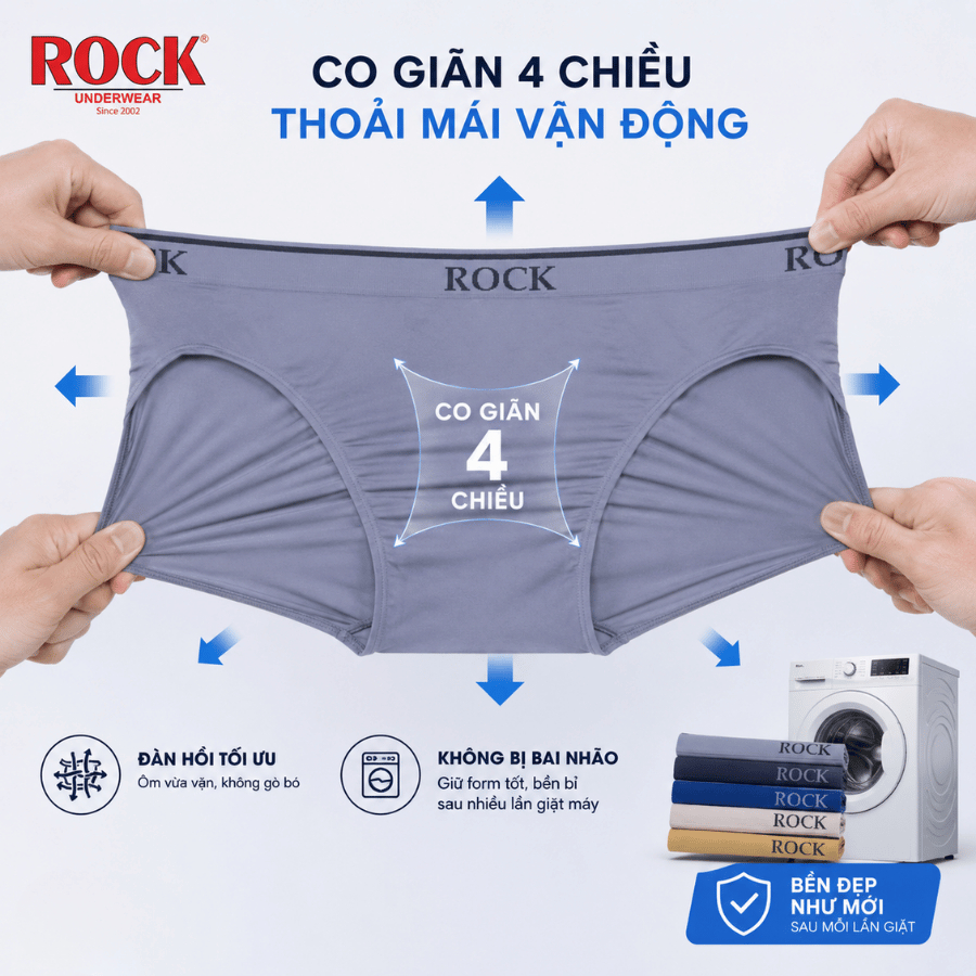 [Combo 3] Quần Lót Nam ROCK SEAMLESS QA502 Cao Cấp Không Đường May  Co Giãn Tốt, Quần Lót Nam Tam Giác Cao Cấp Thoái Mái