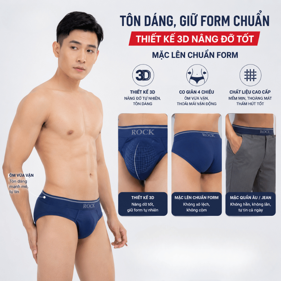 [Combo 3] Quần Lót Nam ROCK SEAMLESS QA502 Cao Cấp Không Đường May  Co Giãn Tốt, Quần Lót Nam Tam Giác Cao Cấp Thoái Mái