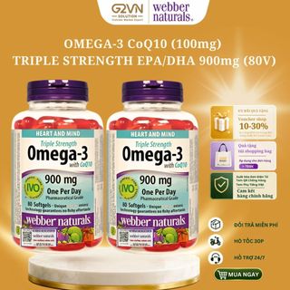 Combo 2  hộp Dầu cá Triple Strength Omega-3 EPA/DHA 900mg with CoQ10 Webber Naturals hộp 80 viên