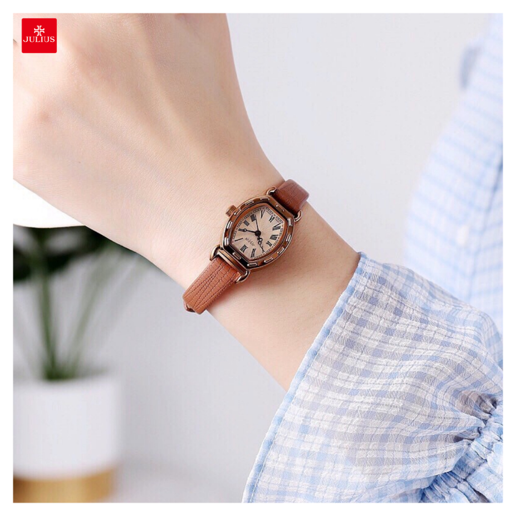 Đồng Hồ Nữ JA-544E Julius Hàn Quốc Dây Da (Nâu Cafe)