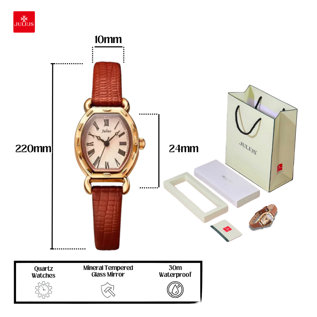 Đồng Hồ Nữ JA-544E Julius Hàn Quốc Dây Da (Nâu Cafe)