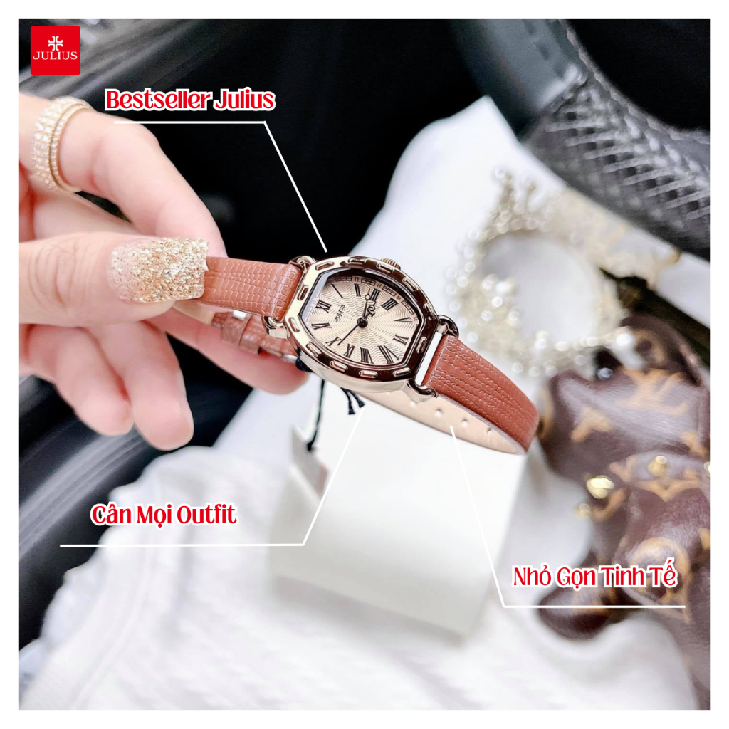 Đồng Hồ Nữ JA-544E Julius Hàn Quốc Dây Da (Nâu Cafe)