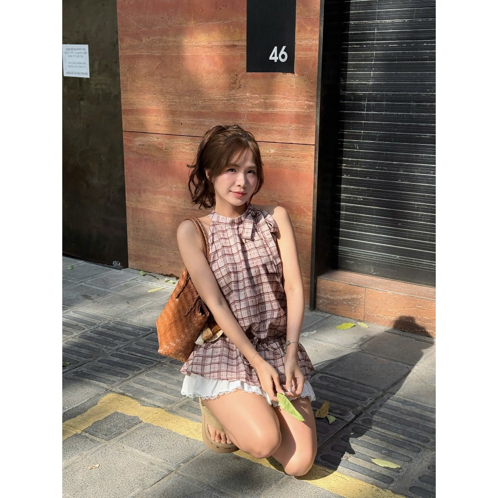 Misu Top (TSW) Áo caro sát nách buộc nơ cổ Nữ the.sweaterweather