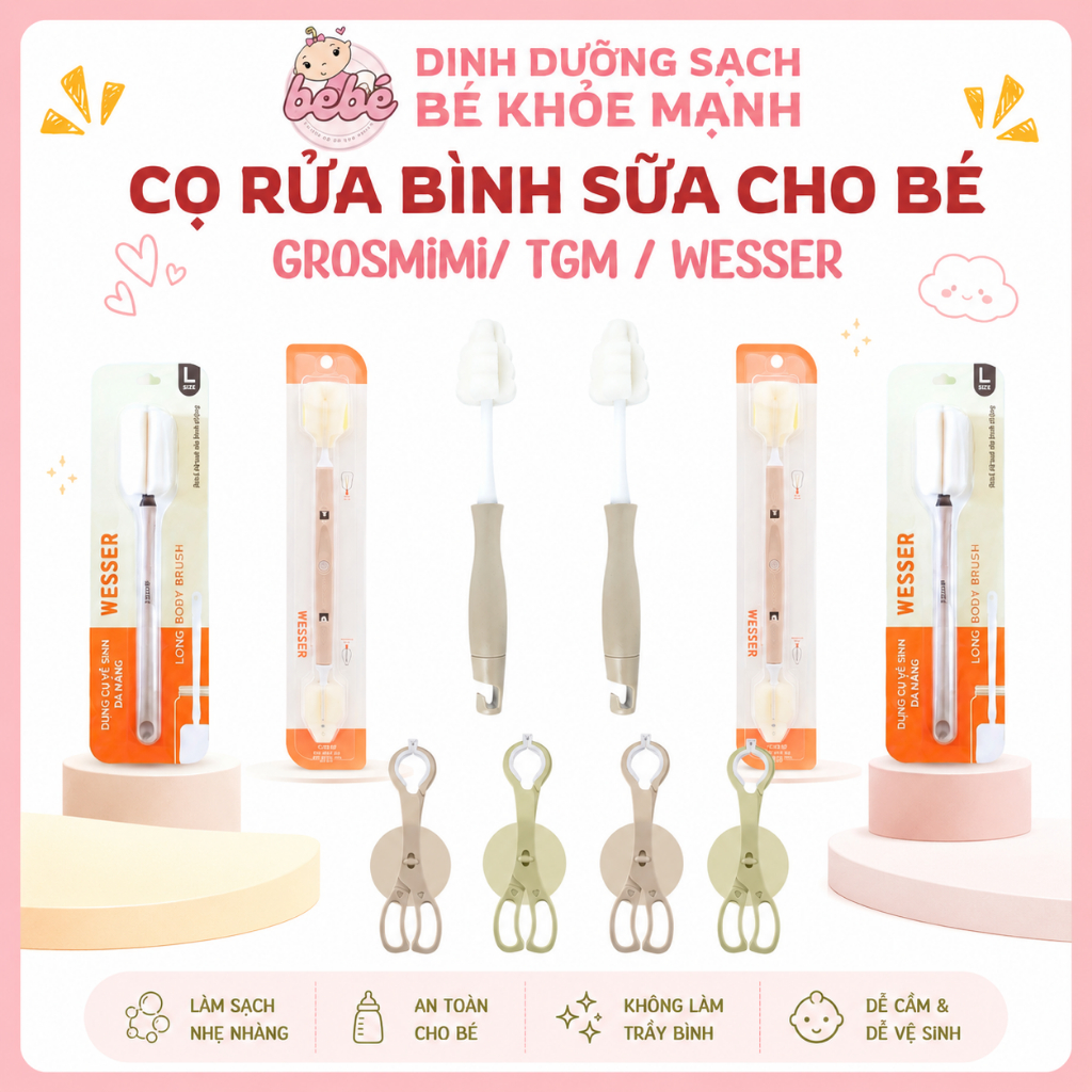 Cọ mút xốp rửa bình sữa Grosmimi, Wesser vệ sinh bình sữa & núm ti cho bé
