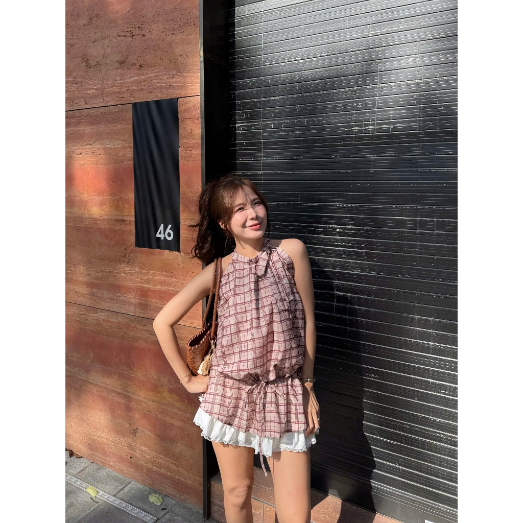 Misu Top (TSW) Áo caro sát nách buộc nơ cổ Nữ the.sweaterweather
