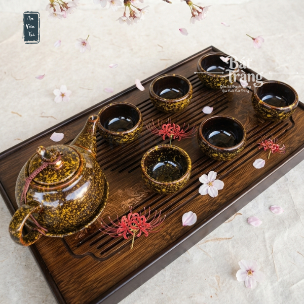 Ấm trà men Hoàng Kim Sa gốm sứ Bát Tràng Cao cấp, Ấm chén pha chè ,Ấm chén Quà Tặng Cao Cấp