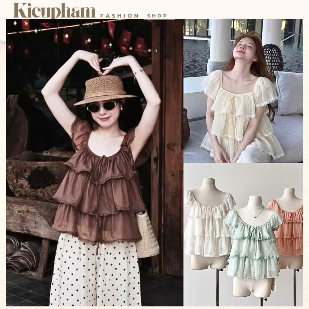 Áo Voan Babydoll Bèo Tầng Cánh Tiên Xòe Xinh Xắn, Kiểu Dáng Basic Dễ Mặc Kieupham.shop