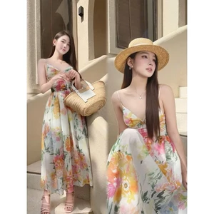 Đầm Maxi 2 Dây Họa Tiết Hoa Mùa Hè Mềm Mại Form Xòe Tôn Dáng by Chamie Store