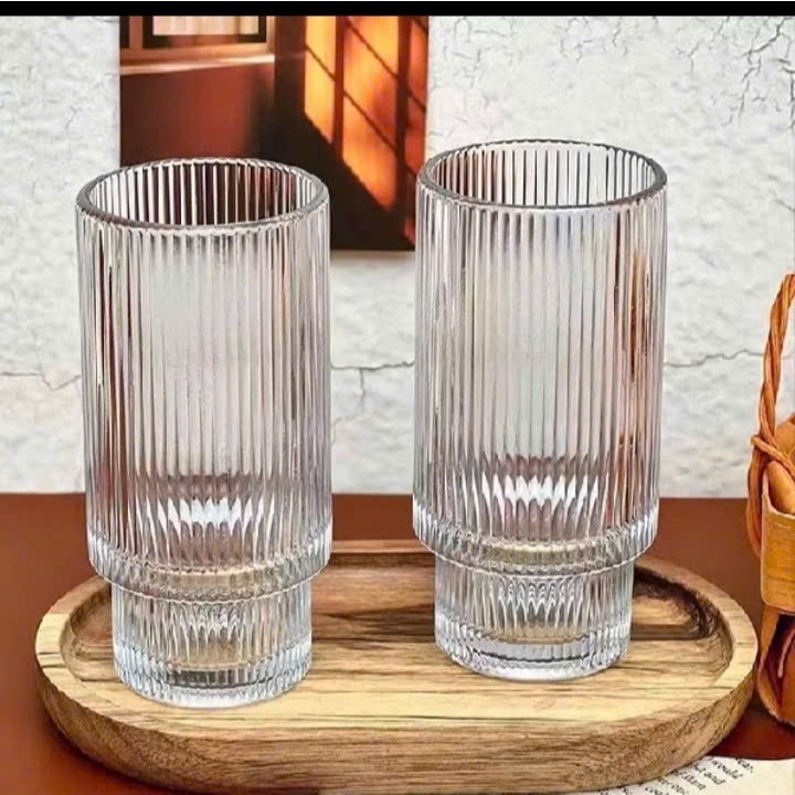 Bộ 6 LY Cốc Thuỷ Tinh Chịu Nhiệt Eo Sọc 2 Tầng