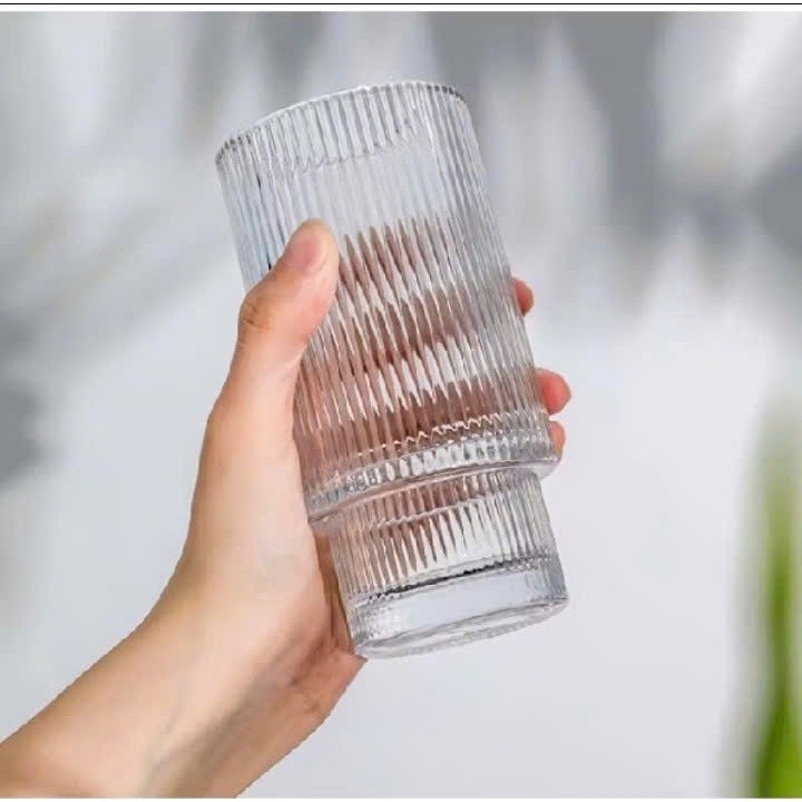 Bộ 6 LY Cốc Thuỷ Tinh Chịu Nhiệt Eo Sọc 2 Tầng