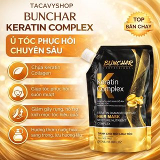 Kem Ủ Tóc Bunchar Keratin Collagen 500ml Phục Hồi Hư Tổn Giúp Tóc Suôn Mượt Bóng Khỏe Lưu Hương 72H