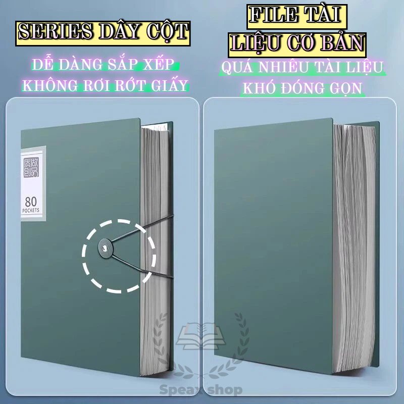 File Tài Liệu A4 30/40/60 Ngăn – Display Book PP Dày 0.7mm, Dây Cột, 2 Mặt Đựng Giấy, Chống Rơi Rớt, Gọn Gàng