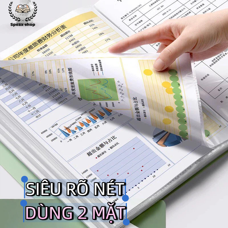 File Tài Liệu A4 30/40/60 Ngăn – Display Book PP Dày 0.7mm, Dây Cột, 2 Mặt Đựng Giấy, Chống Rơi Rớt, Gọn Gàng