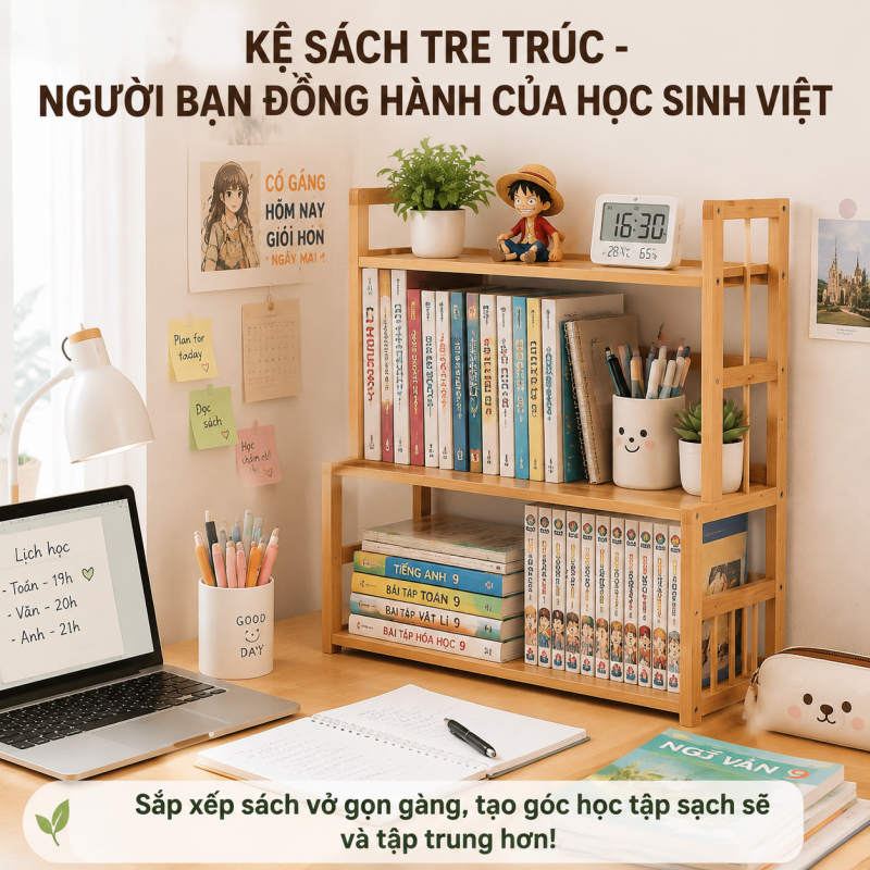 Kệ Sách Tre Trúc Đa Năng tre nguyên khối chống ẩm an toàn tối ưu không gian bảo hành ship nhanh