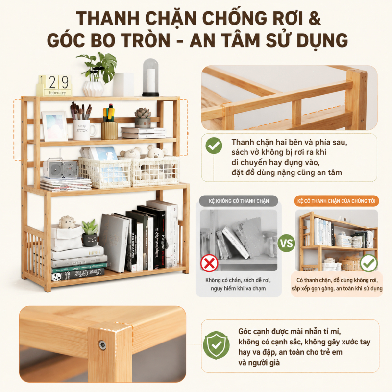 Kệ Sách Tre Trúc Đa Năng tre nguyên khối chống ẩm an toàn tối ưu không gian bảo hành ship nhanh