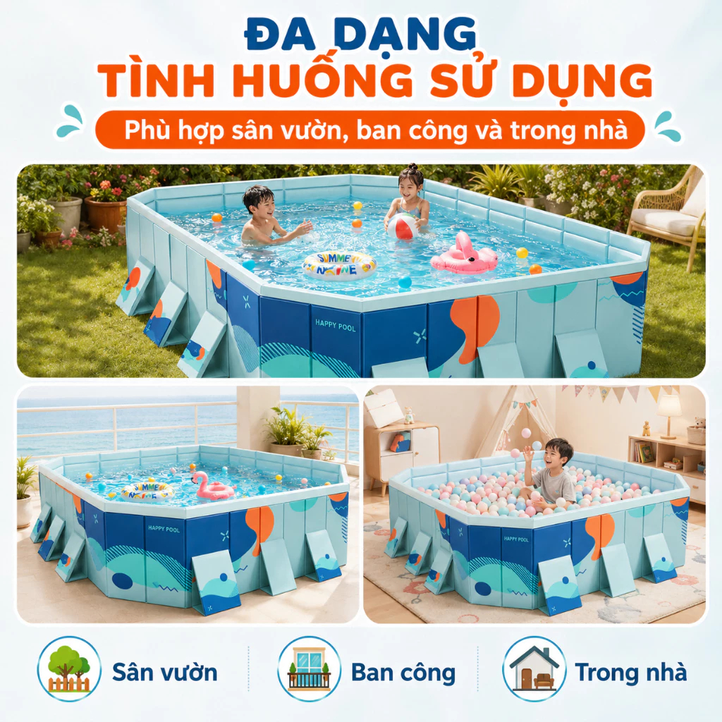 Bể bơi gấp gọn, bể bơi cho békhông cần bơm hơi kích thước lớn 1.6m/ 1.8m/ 2.1m/ 2.6m/ 3m，nhẹ nhàng cất trữ