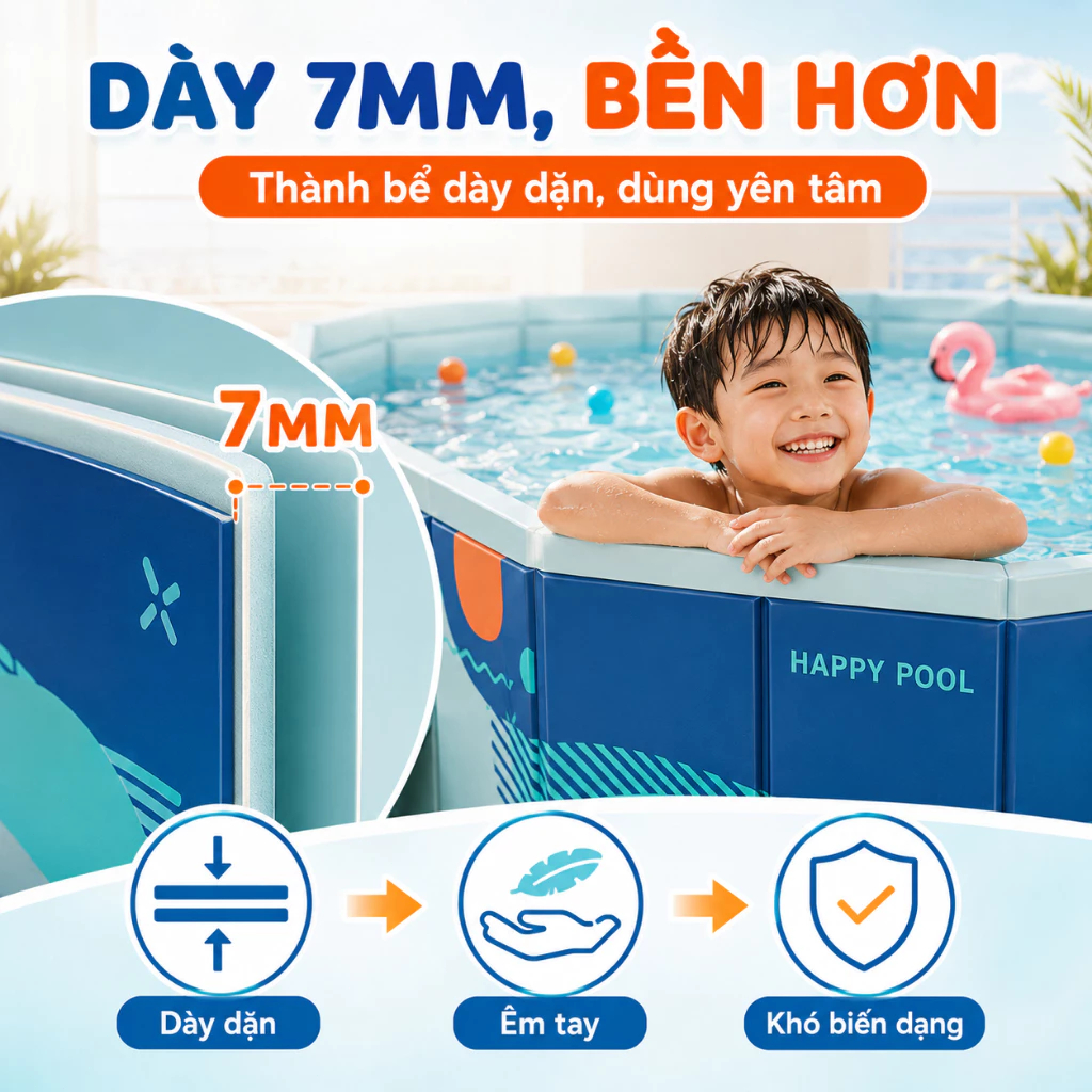 Bể bơi gấp gọn, bể bơi cho békhông cần bơm hơi kích thước lớn 1.6m/ 1.8m/ 2.1m/ 2.6m/ 3m，nhẹ nhàng cất trữ