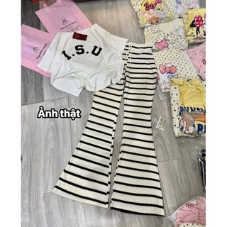 Set 2 món áo lệch vai trắng fom rộng + quần dài sọc ngang cá tính ( hàng chuẩn đẹp )