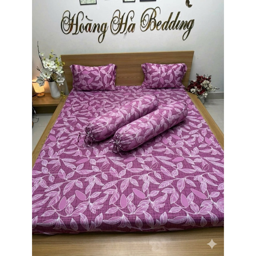 bộ ga thun lạnh 4 món lá kim ngân hồng (có 2 áo ôm cột dây)