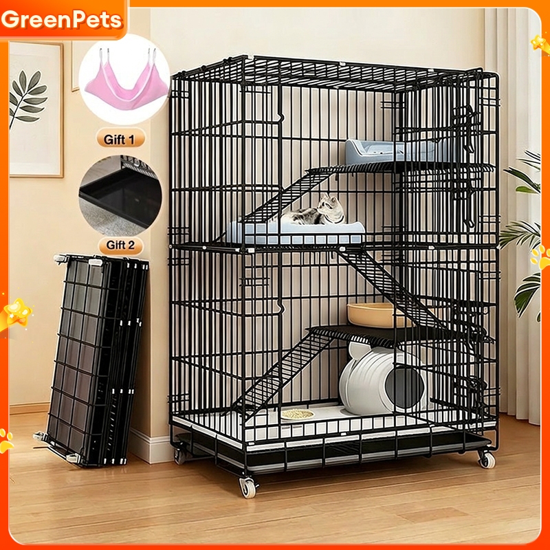 Chuồng Mèo Giá Rẻ Lồng Mèo 3/4 Tầng Gấp Gọn Tặng Khay Có Bánh Xe Sơn Tĩnh Điện BIGSIZE