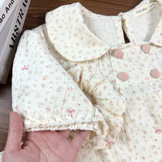 Đồ ngủ nữ tay ngắn quần đùi – Pyjama vải xô muslin cổ sen babydoll quần bí dễ thương | KNG.studio (Tặng kèm scrunchies)