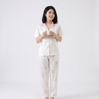 Bộ đồ ngủ nữ lụa tay ngắn họa tiết cún cute – Pijama mặc nhà mềm mịn chất lụa cao cấp họa tiết dễ thương [THỎ BƯỚM]