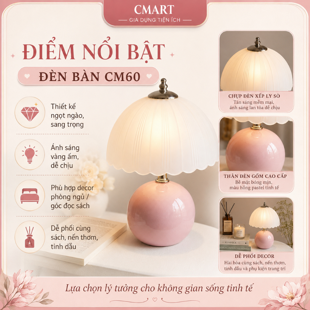 𝐂𝐌𝐀𝐑𝐓.𝐆𝐢𝐚 𝐝𝐮̣𝐧𝐠 Đèn ngủ Vintage Trang trí phòng ngủ decor phòng khách CM60 | BigBuy360 - bigbuy360.vn