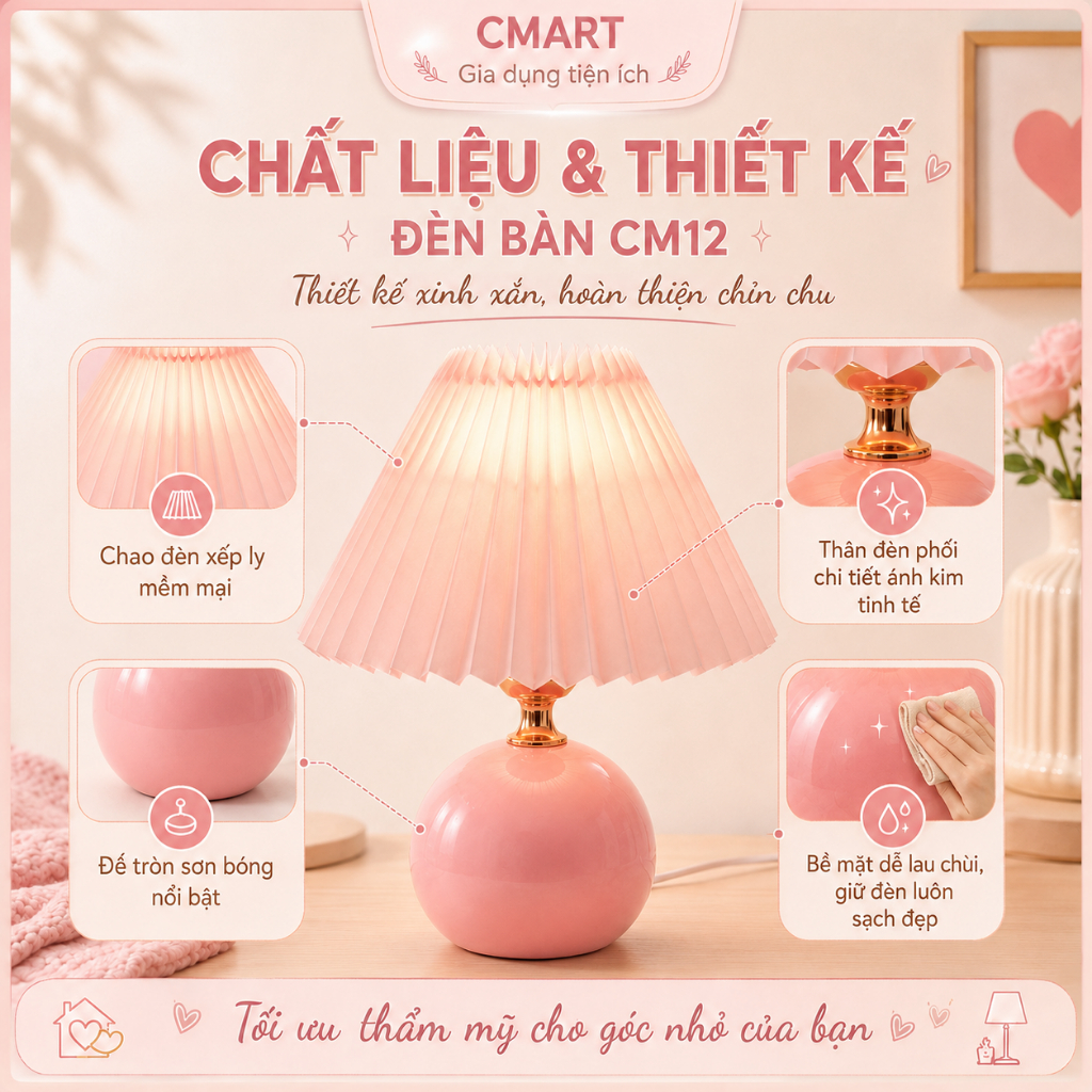 𝐂𝐌𝐀𝐑𝐓.𝐆𝐢𝐚 𝐝𝐮̣𝐧𝐠 Đèn Ngủ Để Bàn Thân Tròn Lồng Xếp Ly Phong Cách Bắc Âu CM12 [CMART GIA DỤNG TIỆN ÍCH] | BigBuy360 - bigbuy360.vn