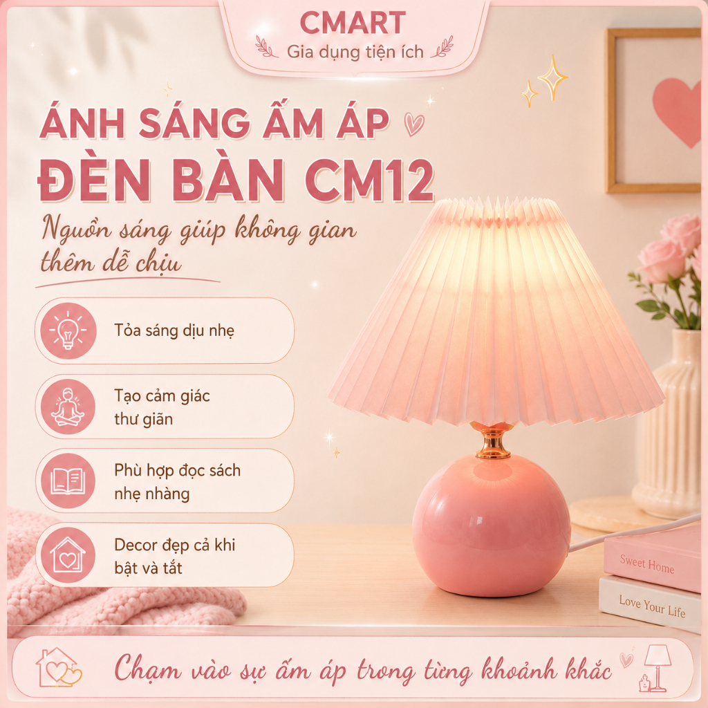 𝐂𝐌𝐀𝐑𝐓.𝐆𝐢𝐚 𝐝𝐮̣𝐧𝐠 Đèn Ngủ Để Bàn Thân Tròn Lồng Xếp Ly Phong Cách Bắc Âu CM12 [CMART GIA DỤNG TIỆN ÍCH] | BigBuy360 - bigbuy360.vn