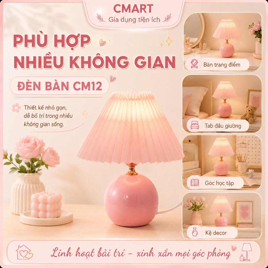 𝐂𝐌𝐀𝐑𝐓.𝐆𝐢𝐚 𝐝𝐮̣𝐧𝐠 Đèn Ngủ Để Bàn Thân Tròn Lồng Xếp Ly Phong Cách Bắc Âu CM12 [CMART GIA DỤNG TIỆN ÍCH] | BigBuy360 - bigbuy360.vn