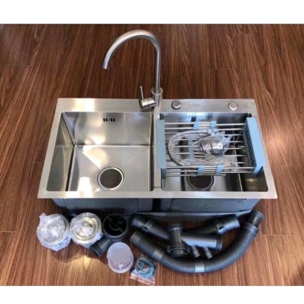 🔥 CHẬU RỬA INOX 2 NGĂN KÈM KỆ 2 TẦNG ĐỂ CHÉN – TIỆN LỢI & CHẮC CHẮN 🔥