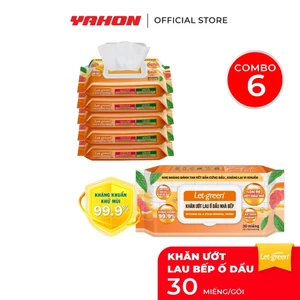 Combo 6 bao Khăn giấy ướt Lau Ố Dầu Nhà bếp Let-Green 30 miếng