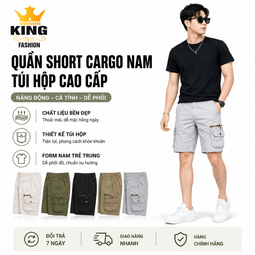 Quần Short Túi Hộp Nam Cao Cấp KINGFASHION Chất Kaki Form Suông - Đẳng Cấp Phong Cách Phái Mạnh