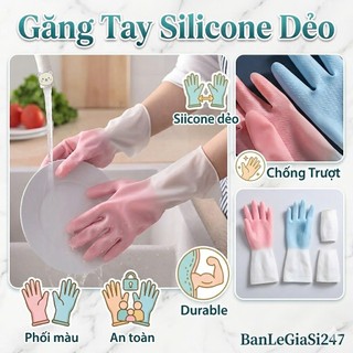 Găng Tay Silicone Chống Trơn Trượt, Phối 2 Màu Ống Găng Tay Dài Cầm Nắm Không Bị Trượt