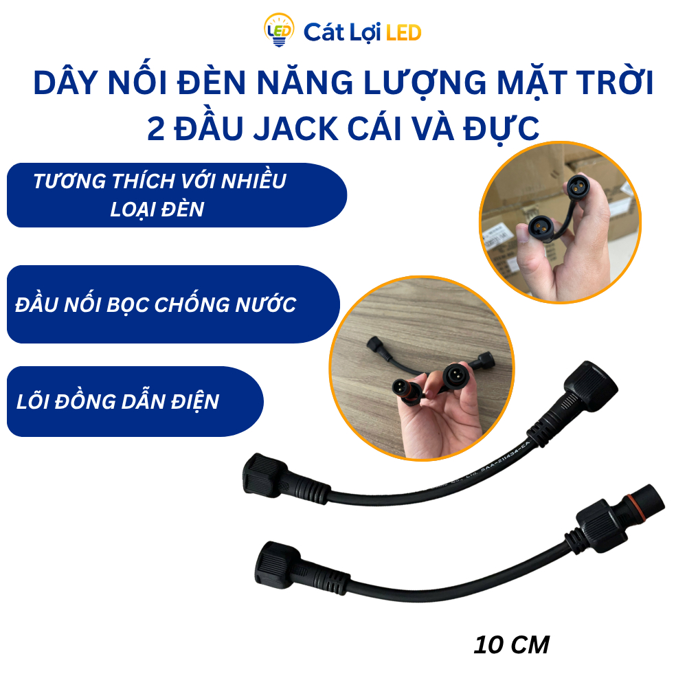 Dây chuyển đổi Jack đèn năng lượng Mặt Trời, lõi đồng dẫn điện tốt dài 10cm