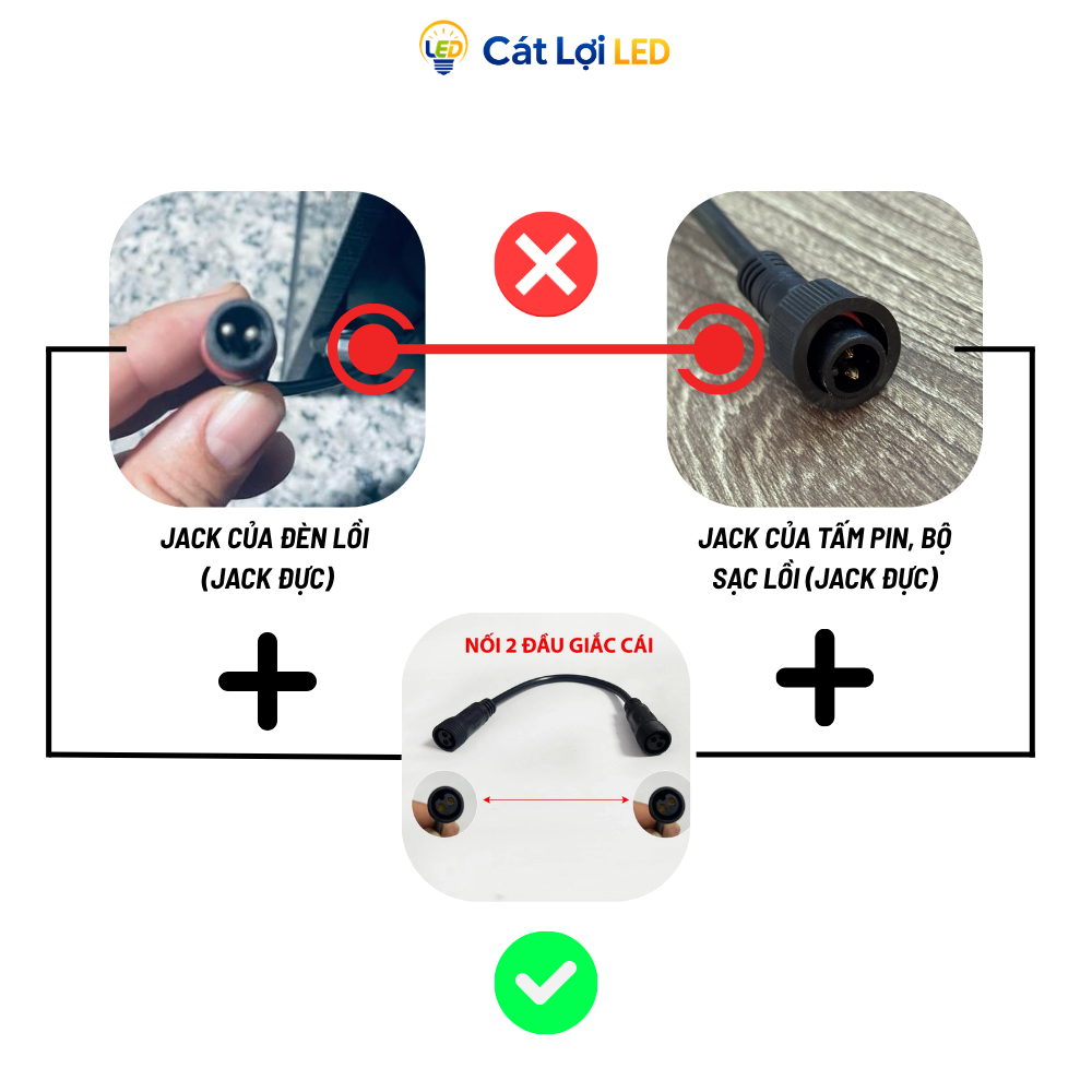 Dây chuyển đổi Jack đèn năng lượng Mặt Trời, lõi đồng dẫn điện tốt dài 10cm