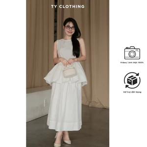 Set bèo nhún eo chân váy dài trắng - Hàng Thiết Kế - Màu Trắng- TY CLOTHING