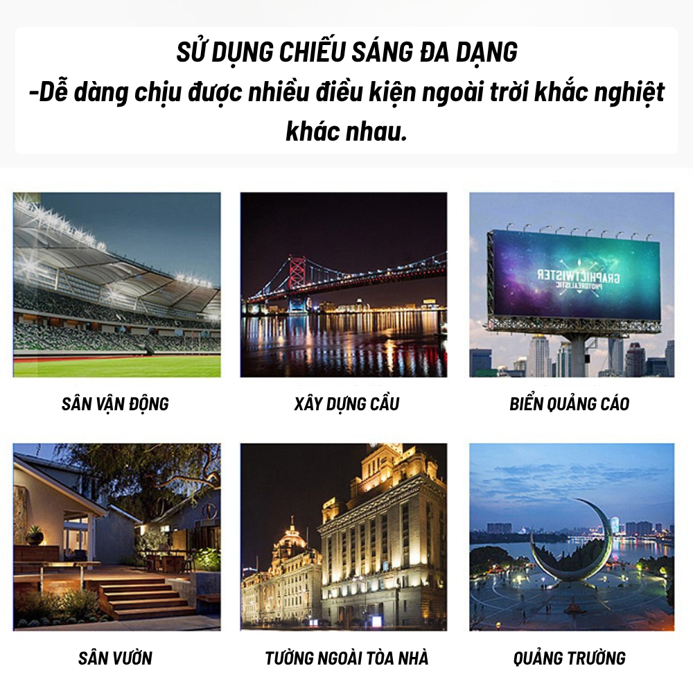 Đèn Pha Led Siêu Sáng CTMLights, Đèn Led COB 30W 50W 100W Ngoài Trời IP66 Rọi Biển Hiệu, Sân Vườn