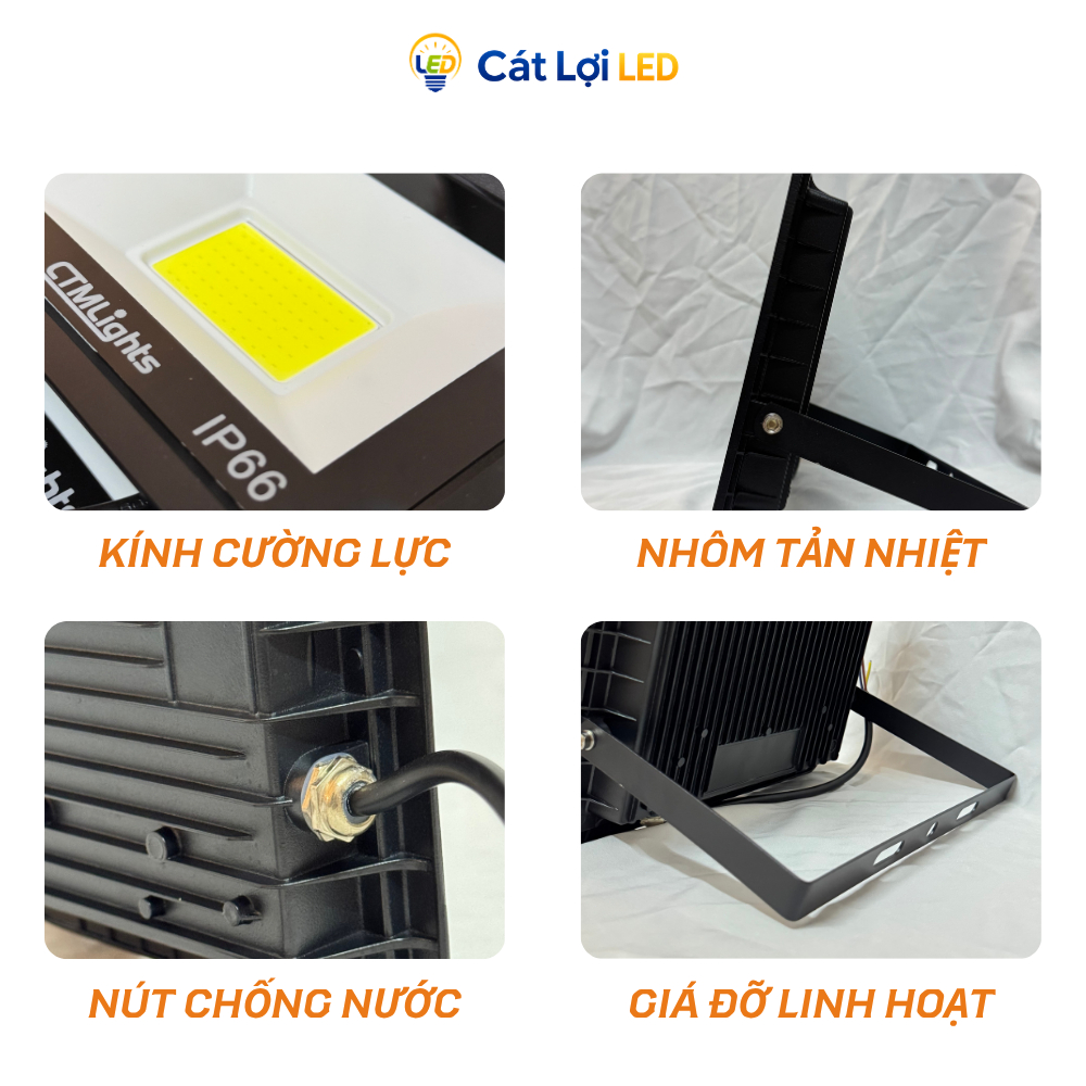 Đèn Pha Led Siêu Sáng CTMLights, Đèn Led COB 30W 50W 100W Ngoài Trời IP66 Rọi Biển Hiệu, Sân Vườn